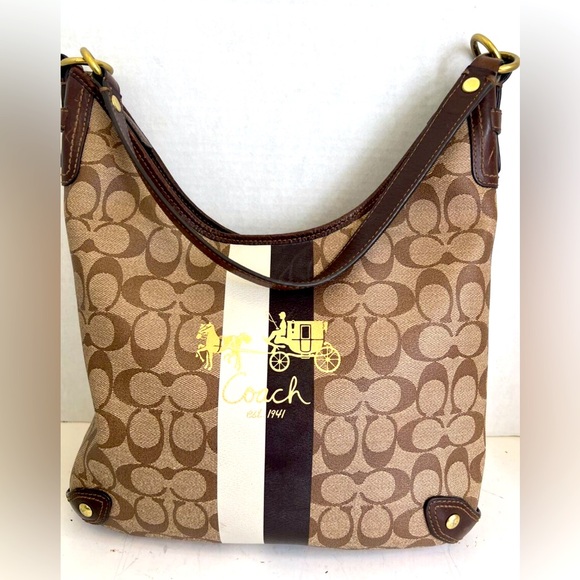 Authentic Coach No. K0868-13193 Heritage Striped Brown Hobo Shoulder Bag - Picture 1 of 17
